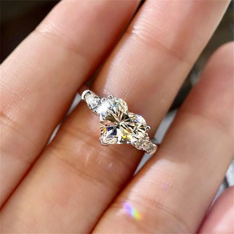AZQ 925 Sterling Silver Shiny Heart Gemstone Ring 18K Gold Heart-Shaped 3Ct Cubic Zirconia Promise Rings CZ Diamond Halo Cocktail Rings Eternity Engagement Wedding Band Ring for Women Z.71 (US Code 8) - Image 2