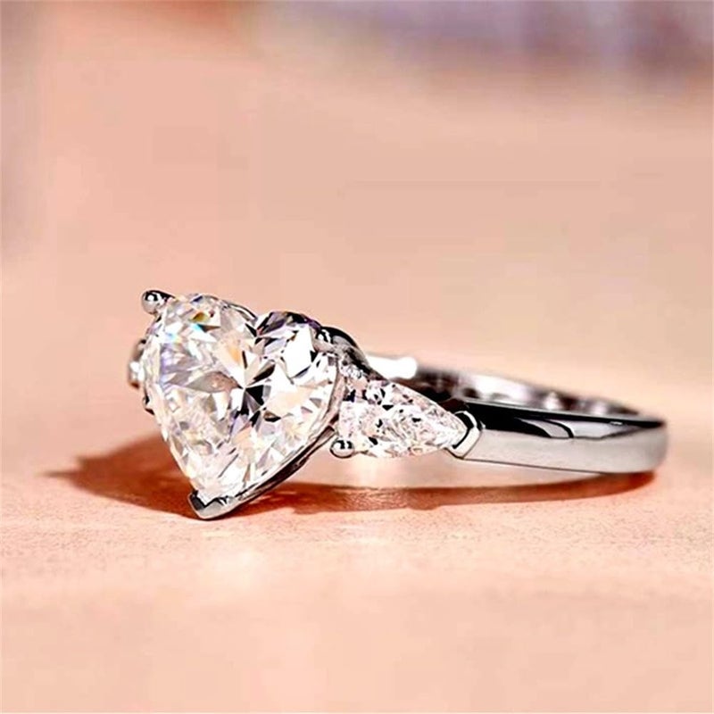 AZQ 925 Sterling Silver Shiny Heart Gemstone Ring 18K Gold Heart-Shaped 3Ct Cubic Zirconia Promise Rings CZ Diamond Halo Cocktail Rings Eternity Engagement Wedding Band Ring for Women Z.71 (US Code 8) - Image 4
