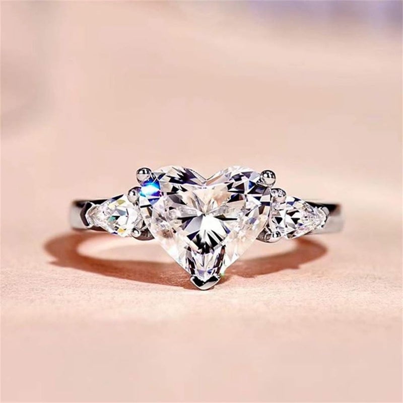 AZQ 925 Sterling Silver Shiny Heart Gemstone Ring 18K Gold Heart-Shaped 3Ct Cubic Zirconia Promise Rings CZ Diamond Halo Cocktail Rings Eternity Engagement Wedding Band Ring for Women Z.71 (US Code 8) - Image 3