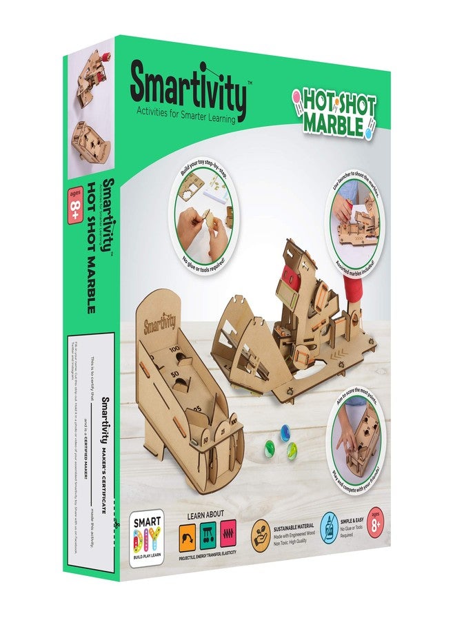 Smartivity Hot Shot Marble 3D Wooden Model Engineering STEM Learning Toy for Kids Ages 6 and Up includes Rubber Bands, Marbles, Engineered Wood Components, Instruction Manual, Learner's Log - Image 1