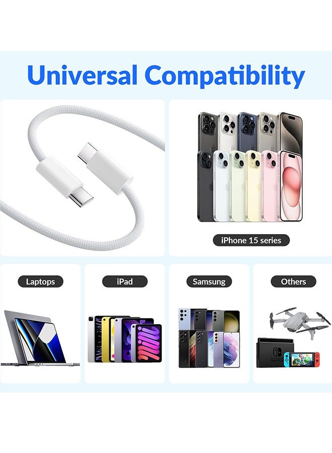 DURKU USB-C 60W Charging Cable,2 M Braided Type C Cable, Faster Charging Cable, Power Delivery PD Cord, Compatible with iPhone 16/16Pro/16 Pro Max/15/15 Pro/15 Plus/15 Pro Max,iPad Mini/Pro, MacBook Pro/Air, White - Image 4