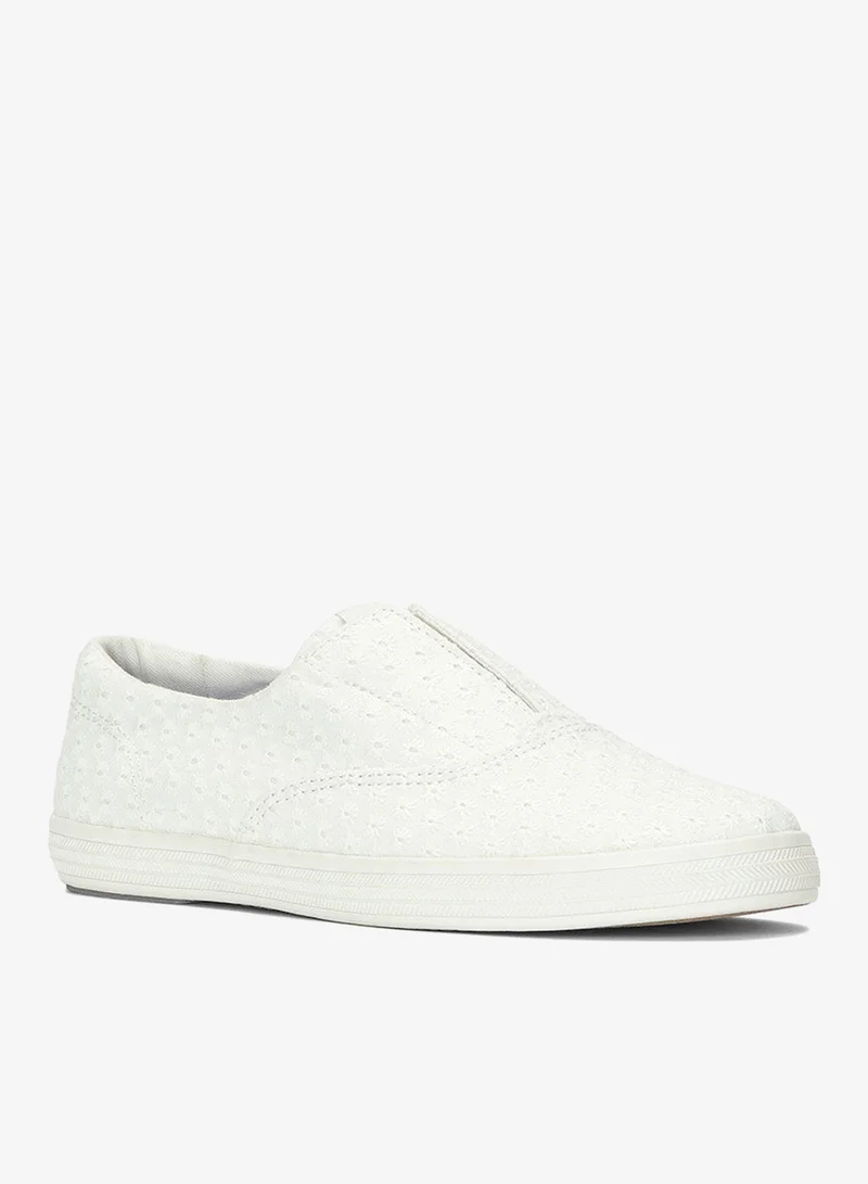 كيدز Keds Women's Champion Round Toe Slip-On Canvas Casual Sneaker White