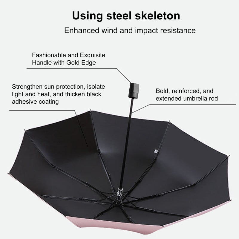 Automatic Umbrella for Men Women Dual-use Foldable Rain Sun Umbrella with Black Coating for Sun Protection UV Protection Reinforced Umbrella Frame 97cm Diameter - Image 3