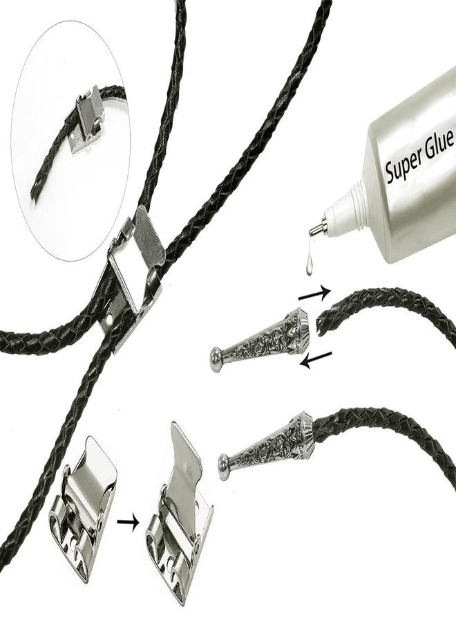 Moranse Bolo tie Clasp accessories With Two Pendants,Leather Rope And Metal Slide Clip Buckle (4pcs) - Image 4