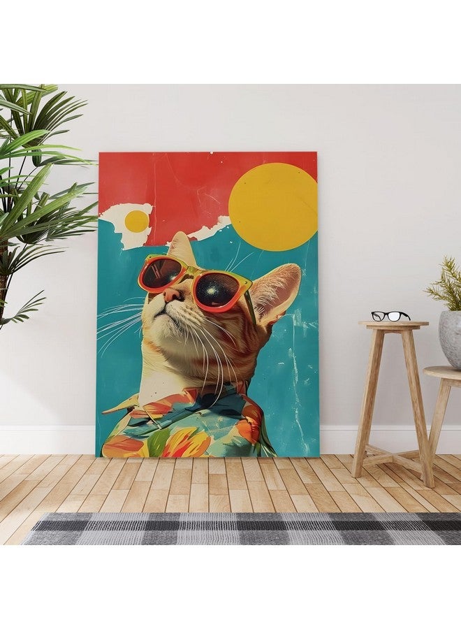 PAPER PLANE DESIGN Canvas Gallery Wrap Framed Painting | Cat With Sunglass | Wall Art for Living Room, Bedroom, and Office Decor | Size 20 In x 30 In DS1498 - Image 2