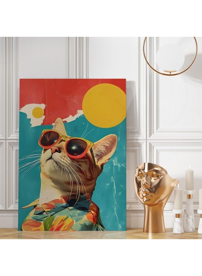 PAPER PLANE DESIGN Canvas Gallery Wrap Framed Painting | Cat With Sunglass | Wall Art for Living Room, Bedroom, and Office Decor | Size 20 In x 30 In DS1498 - Image 1