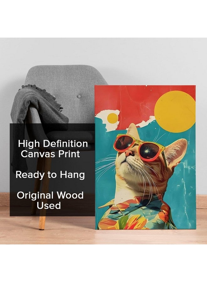 PAPER PLANE DESIGN Canvas Gallery Wrap Framed Painting | Cat With Sunglass | Wall Art for Living Room, Bedroom, and Office Decor | Size 20 In x 30 In DS1498 - Image 3