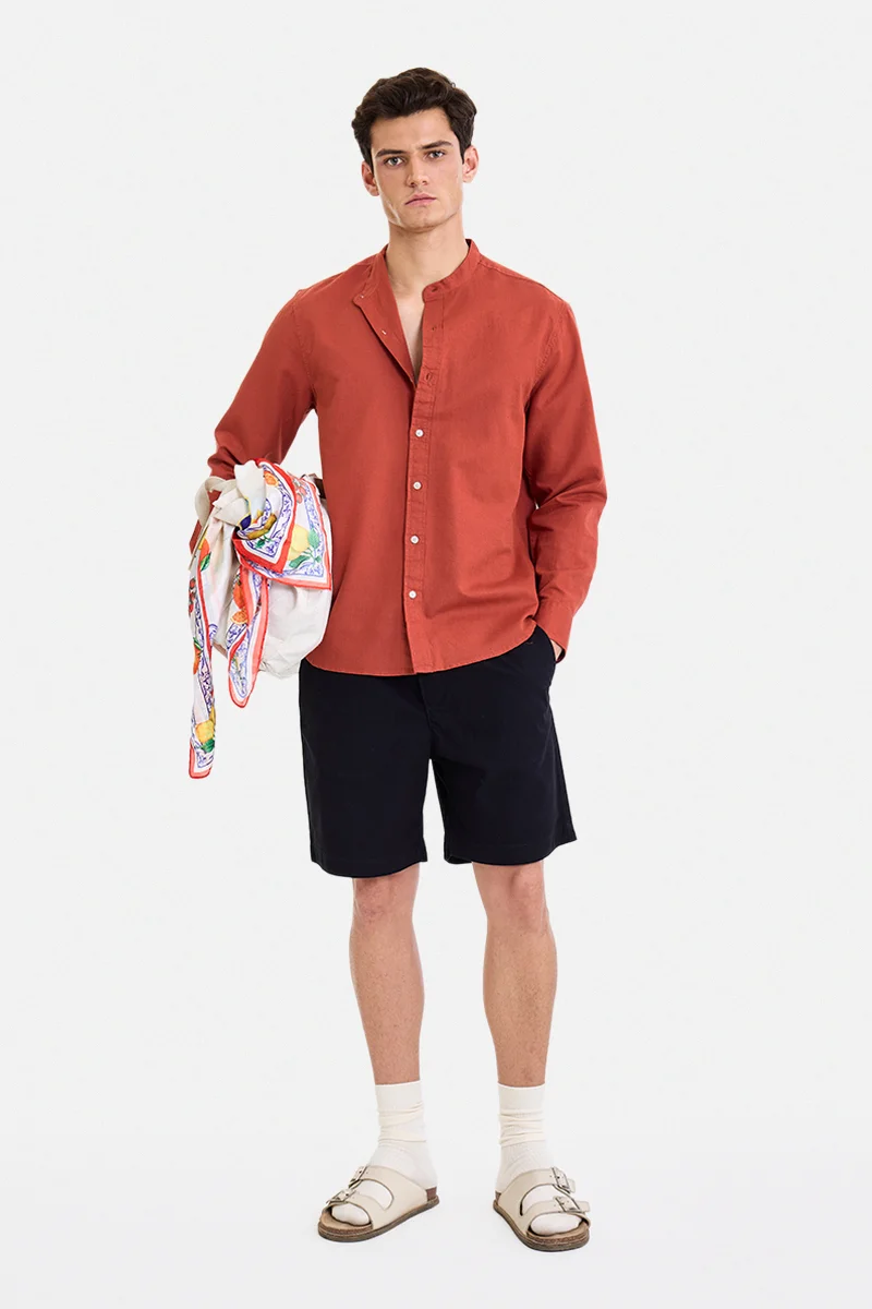 سنيتش Rust Solid Long Sleeve Regular Fit Shirt