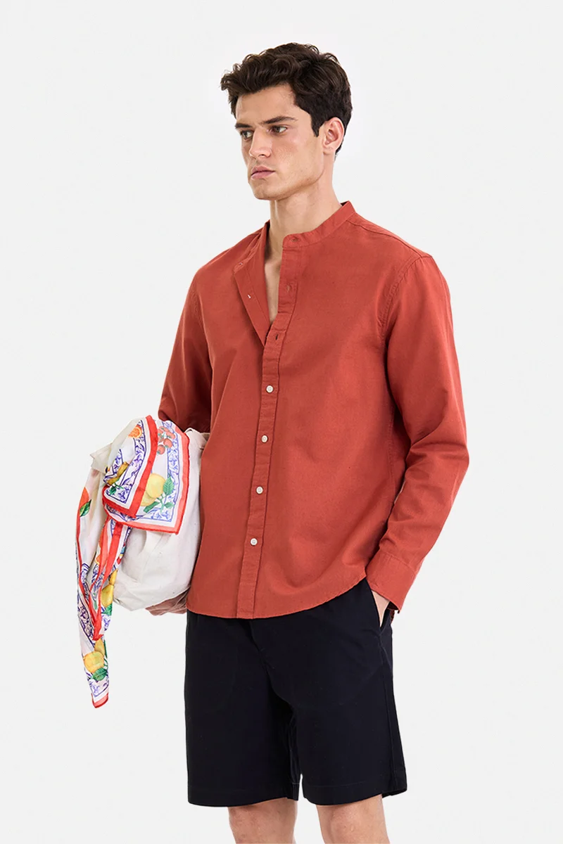 سنيتش Rust Solid Long Sleeve Regular Fit Shirt