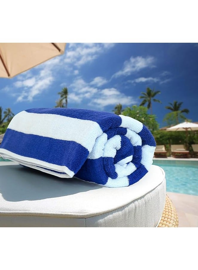 COMFY SET OF 2 HIGHLY ABSORBENT 100 % COTTON POOL/BEACH BLUE & WHITE TOWEL SET - Image 1