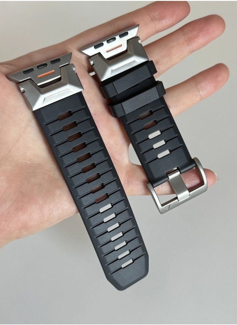 Samu - Armor Band for Apple Watch Ultra 2 / Ultra  49mm, Series 9/8/SE2/7/6/SE/5/4/3/2/1 45mm/44mm/42mm Durable Metal Connector Band - Black - Image 1