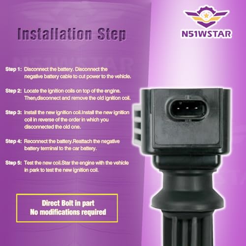 N51WSTAR Ignition Coil Packs Set Of 4 Compatible With FORD FOCUS ST RS EDGE MUSTANG FUSION TAURUS EXPLORER JAGUAR XF XE LAND ROVER DICOVERY LR2 LINCOLN MKC MKT 2.0 2.0T 2.3T Replacement For UF670 - Image 4