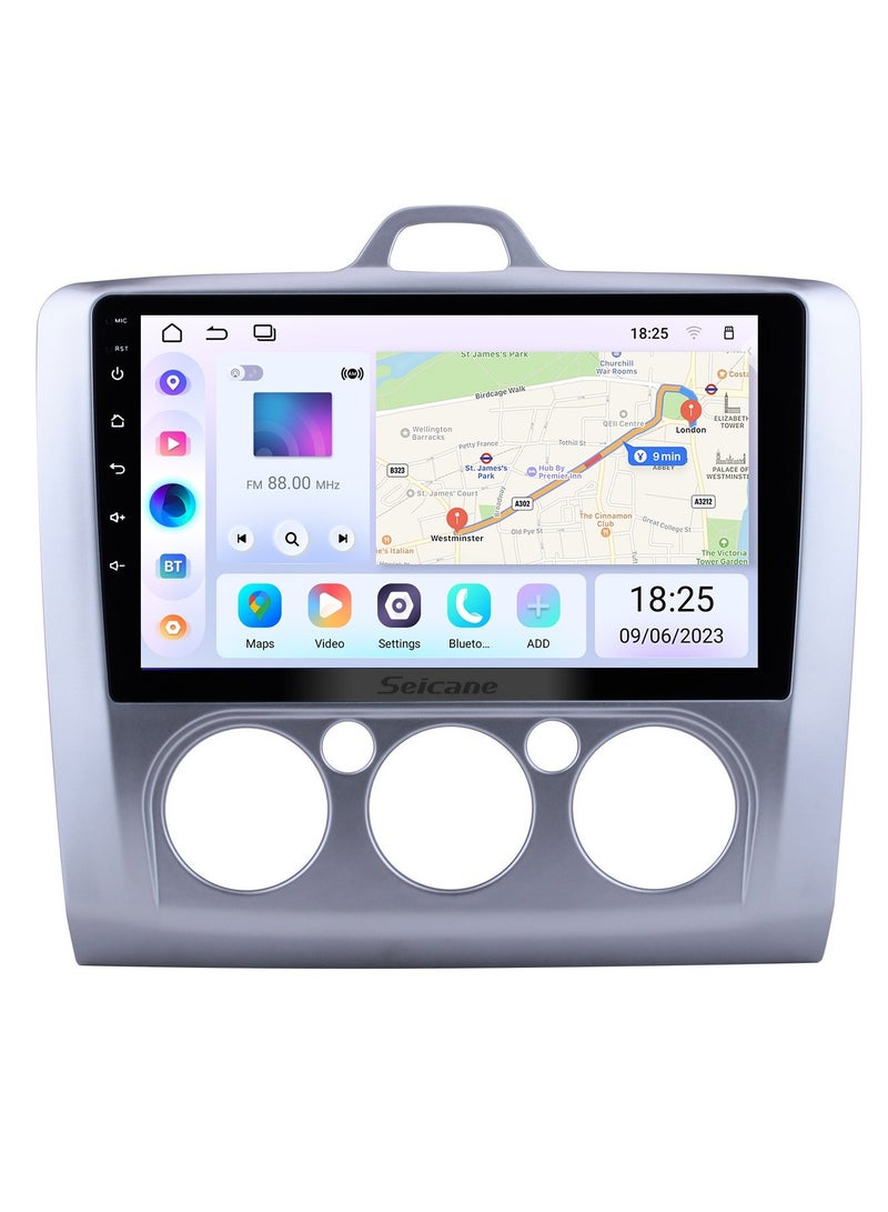 Android 13 Car Stereo Radio for Ford Focus MK2 2004-2011 Manual AC Silver, Biorunn 9 Inch GPS Wireless Wired Car-Play Android Auto IPS Navi WiFi FM RDS Head Unit 2GB RAM 32GB ROM