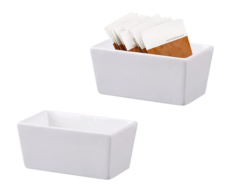123Arts 2pcs White Ceramic Sugar Packet Holders Tea Bag Bowls - Image 1