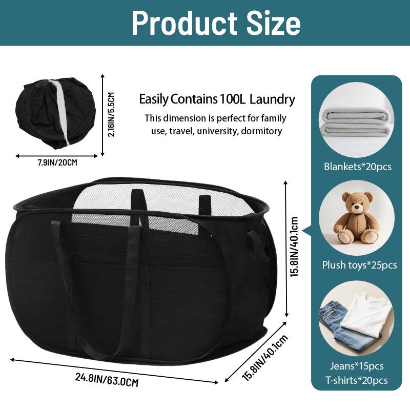 Cestas de Lavandería Plegables, Cesto de Ropa Emergente a Prueba de Desgarros con Asas Dobles, Cesta de Lavandería Plegable Duradera, Cesto de Ropa Fácil de Transportar para el Hogar, Cuarto de - Image 4