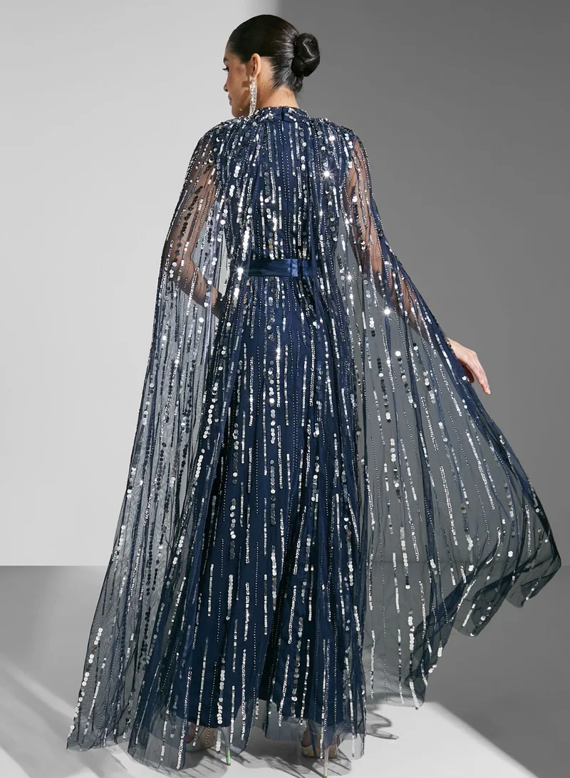 Amelia Rose Crystal-embellished Cape Sleeve Tulle Dress