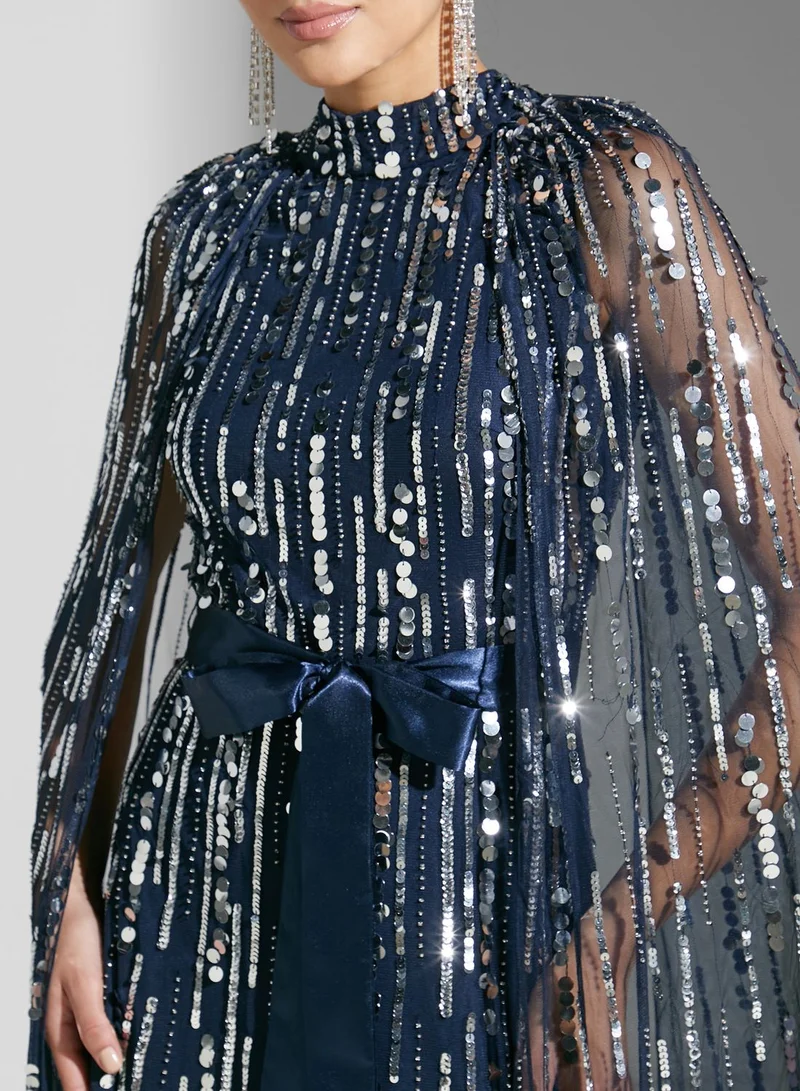 Amelia Rose Crystal-embellished Cape Sleeve Tulle Dress