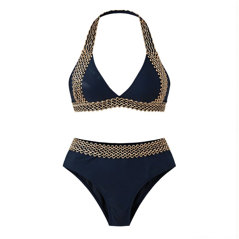 Women No Chafe No See Through Bikini Set Breathable Non Slip Fast Dry S Black - Image 3
