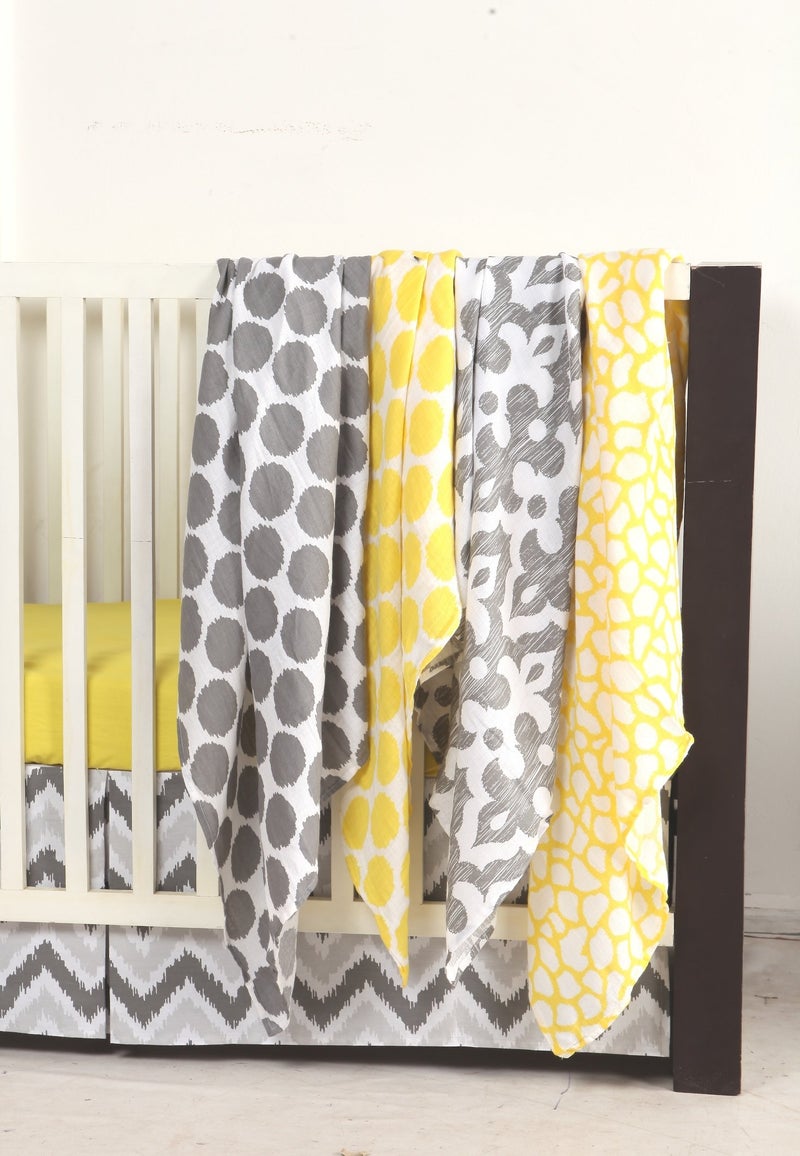 Bacati - Ikat Muslin 2 Pc Security Blankets (Grey/Yellow) - Image 3