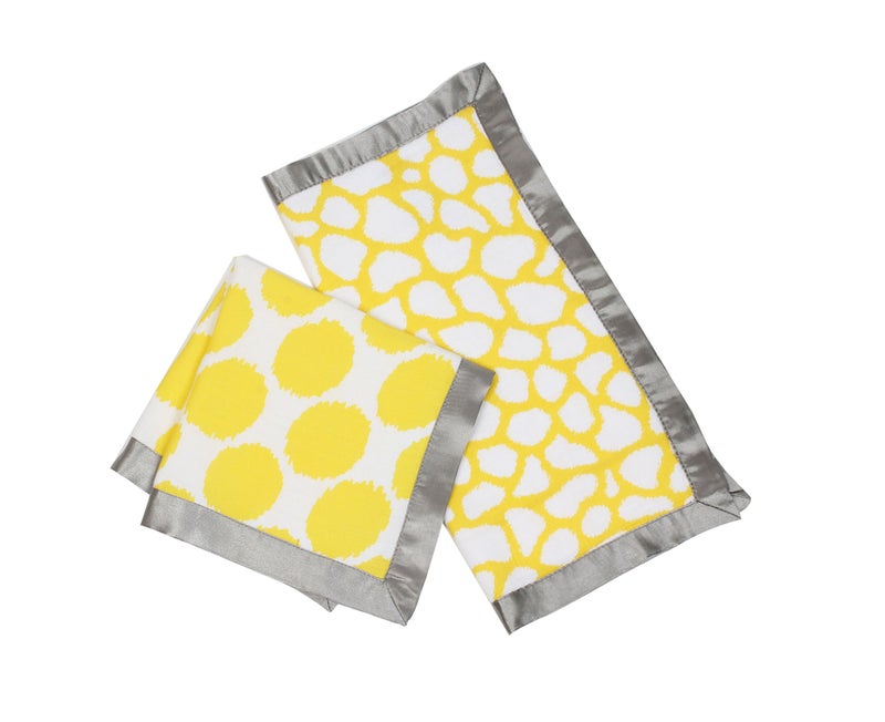 Bacati - Ikat Muslin 2 Pc Security Blankets (Grey/Yellow) - Image 5