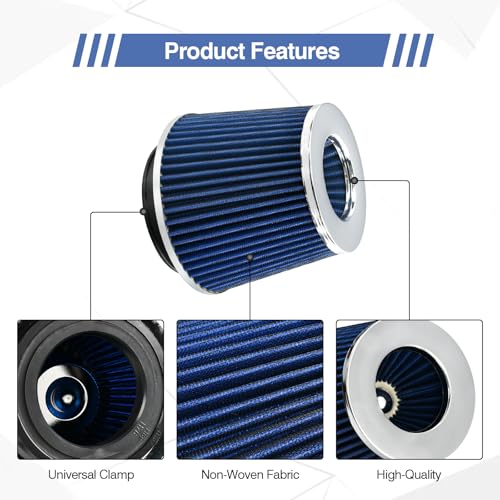 moafaye Universal Clamp On Air Intake Filter fits 3 In /3.5 In /4 In Three Different Size, Cone Air Intake Filter（Blue） - Image 5