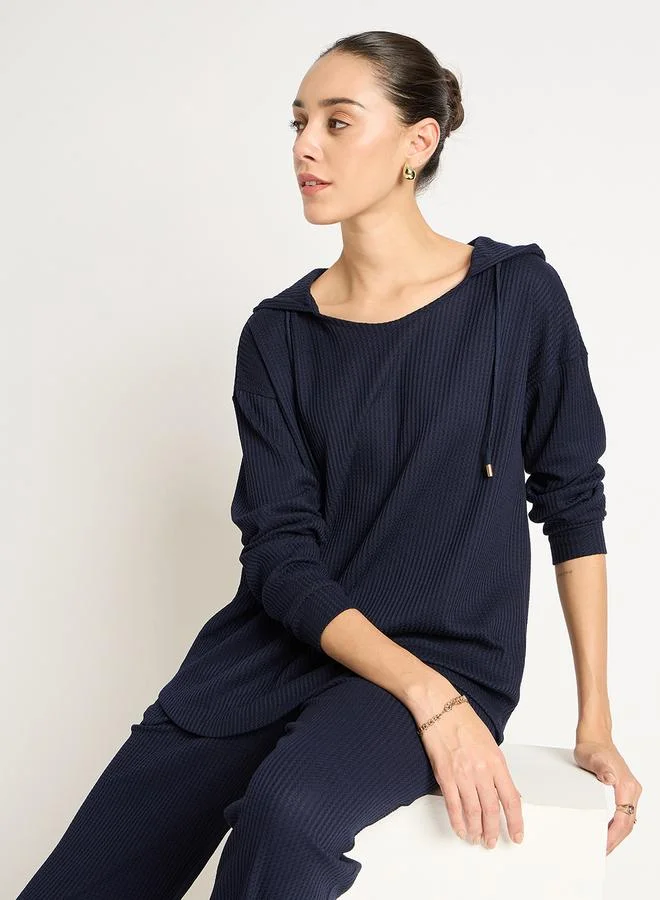 Femmella Navy Waffle Knit Hoodie and Joggers Co-Ords