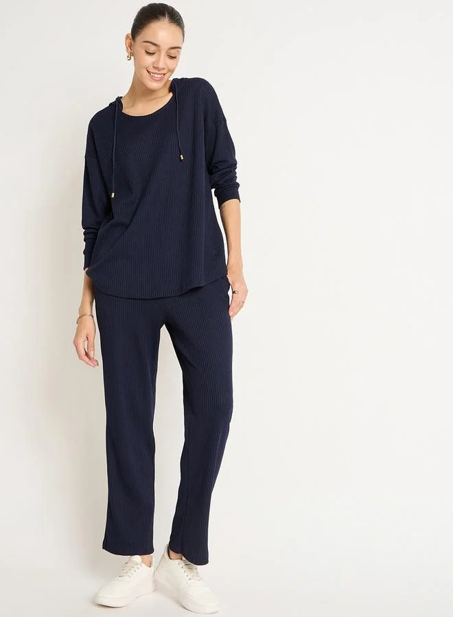 Femmella Navy Waffle Knit Hoodie and Joggers Co-Ords