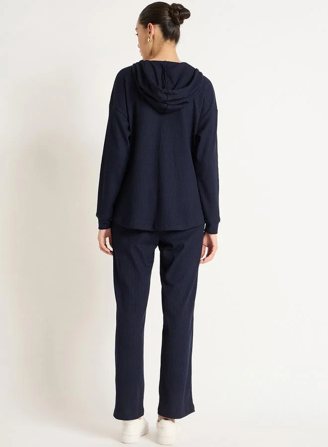 Femmella Navy Waffle Knit Hoodie and Joggers Co-Ords