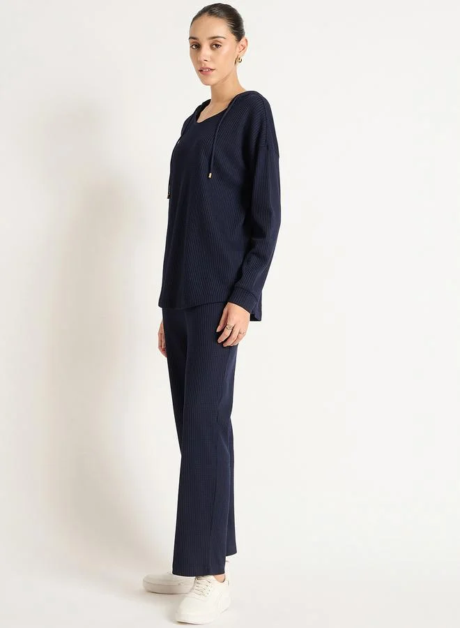 Femmella Navy Waffle Knit Hoodie and Joggers Co-Ords
