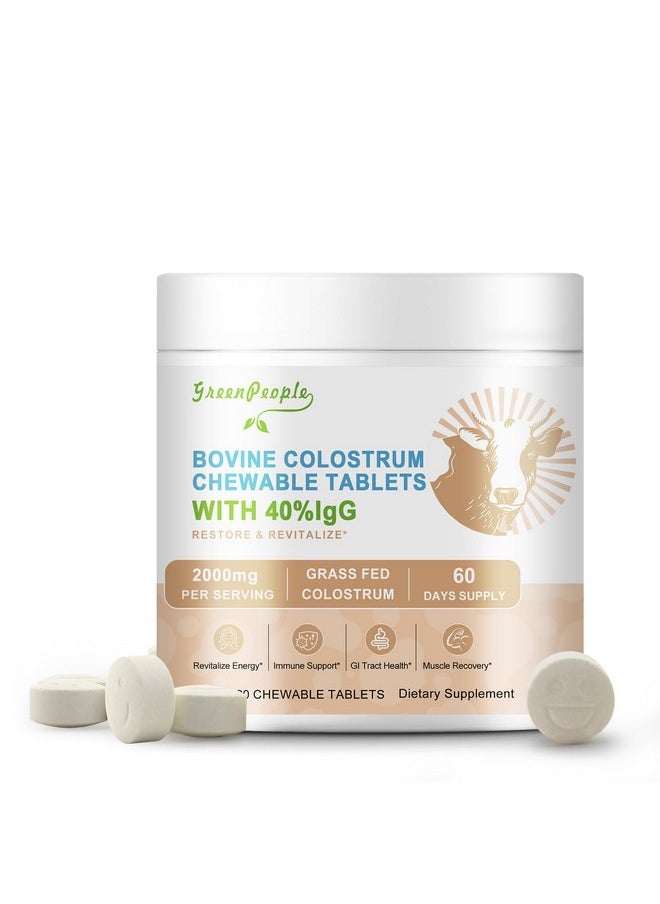 GREENPEOPLE - GREENPEOPLE Bovine Colostrum Tablets Chewable, 40% IgG | Colostrum Supplement 2000mg per Serving for Immune Support, Gut Health | 120 Count - Image 1