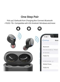 TOZO TOZO T6 (Classic Edition) True Wireless Earbuds Bluetooth 5.3 Headphones Touch Control with Wireless Charging Case IPX8 Waterproof Stereo Earphones in-Ear Built-in Mic Headset Premium Deep Bass Black  - Image 2