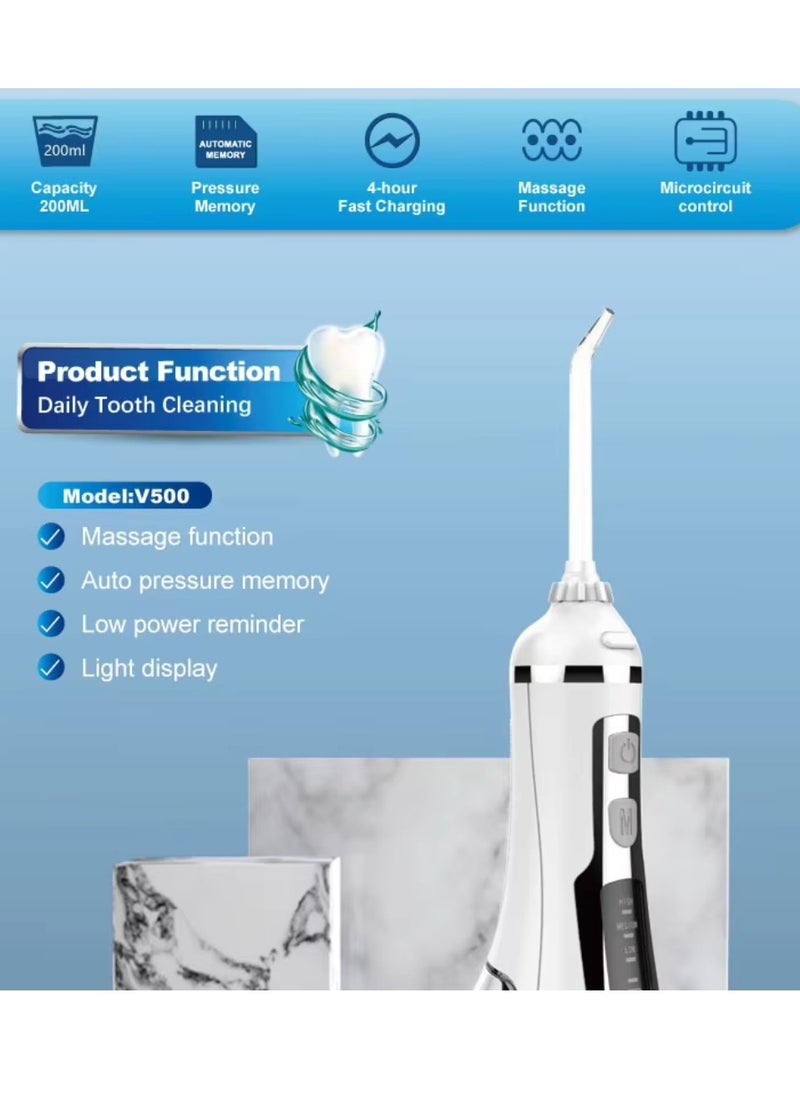 NIKITA.VIVI 200ml Tank Cordless Water Flosser 3 Modes Dental Oral Irrigator Portable and Rechargeable IPX7 Waterproof Water Flossing for Teeth Cleaning Electric Dental Water Flosser Teeth Cleaner white  - Image 3