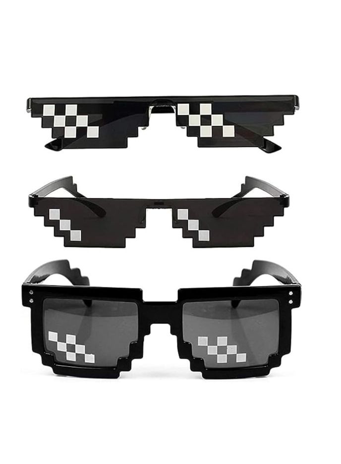 ORiTi Pixelated Mosaic Shatterproof PC Lens Lightweight, Anti-Skid Rubber UV Protection Sunglasses, Black, 3 Pieces - Image 1