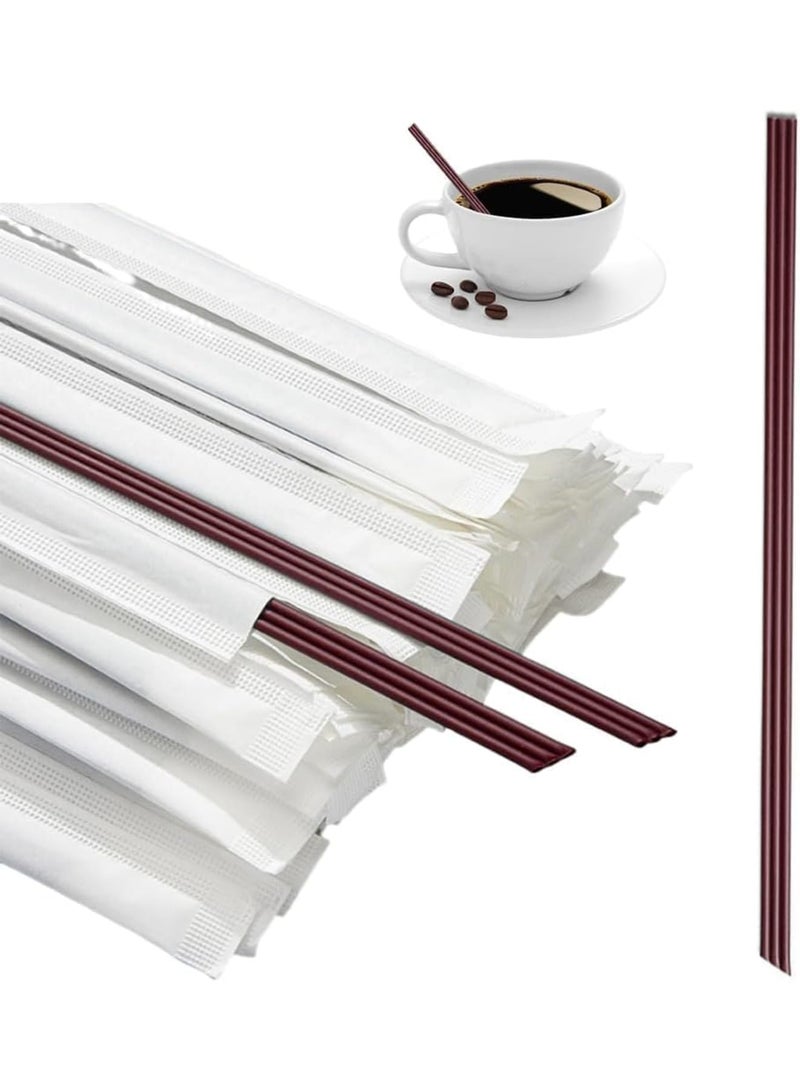 SYOSI Three Hole Coffee Stirrers Sticks Individually Wrapped – 2 in 1 Disposable Plastic Coffee Straws for Coffee, Milk Tea, Party Drinking Supplies, 9 Inches (Brown) - Image 1