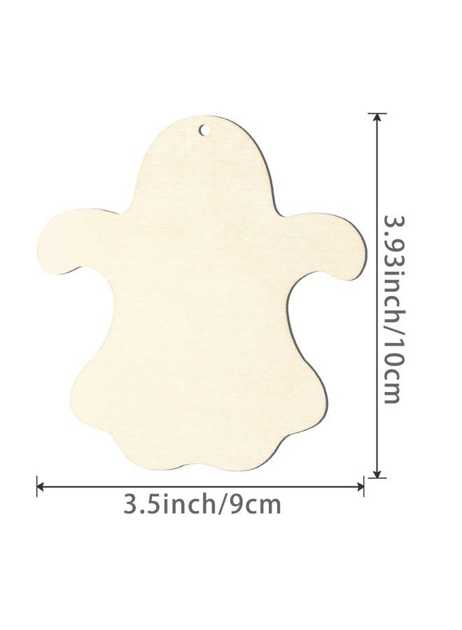 Lamantery Halloween Ghost Shape Unfinished Wood Happy Halloween Hanging Wood with Twines for DIY Holloween Party Home Decoration 20pcs - Image 2