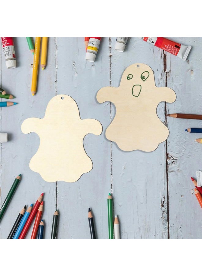 Lamantery Halloween Ghost Shape Unfinished Wood Happy Halloween Hanging Wood with Twines for DIY Holloween Party Home Decoration 20pcs - Image 3