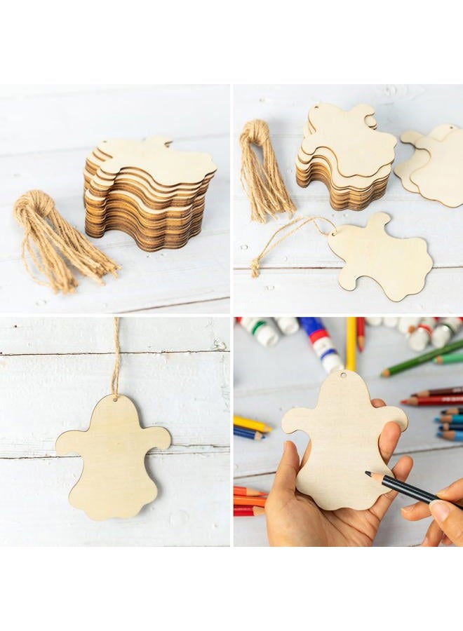 Lamantery Halloween Ghost Shape Unfinished Wood Happy Halloween Hanging Wood with Twines for DIY Holloween Party Home Decoration 20pcs - Image 4