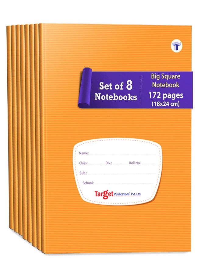 TARGET PUBLICATIONS Big Maths Square Ruled Notebooks | Square 1 inch | 172 Pages A5 Size | Soft Brown Cover | 18 cm x 24 cm Approx | Maths Notebook for Exercise and Practice | Pack of 8 Books | GSM 57 - Image 1