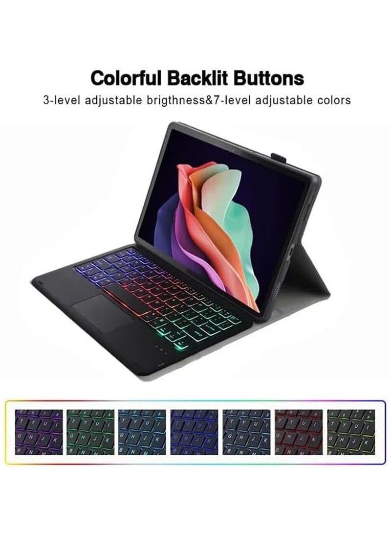 general Arabic and English Backlit Keyboard Case Compatible with Xiaomi Redmi Pad SE 8.7 Inch (2024), with Magnetic Removable Wireless Colorful Backlit Touch Keyboard and Protective Case - Image 2
