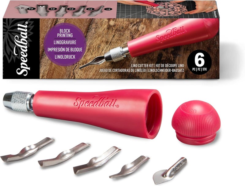 Speedball Linoleum Cutter Kit Assortment #1 - Complete Set of Linocut Carving Tools with 5 Blades for Block Printing - Image 1