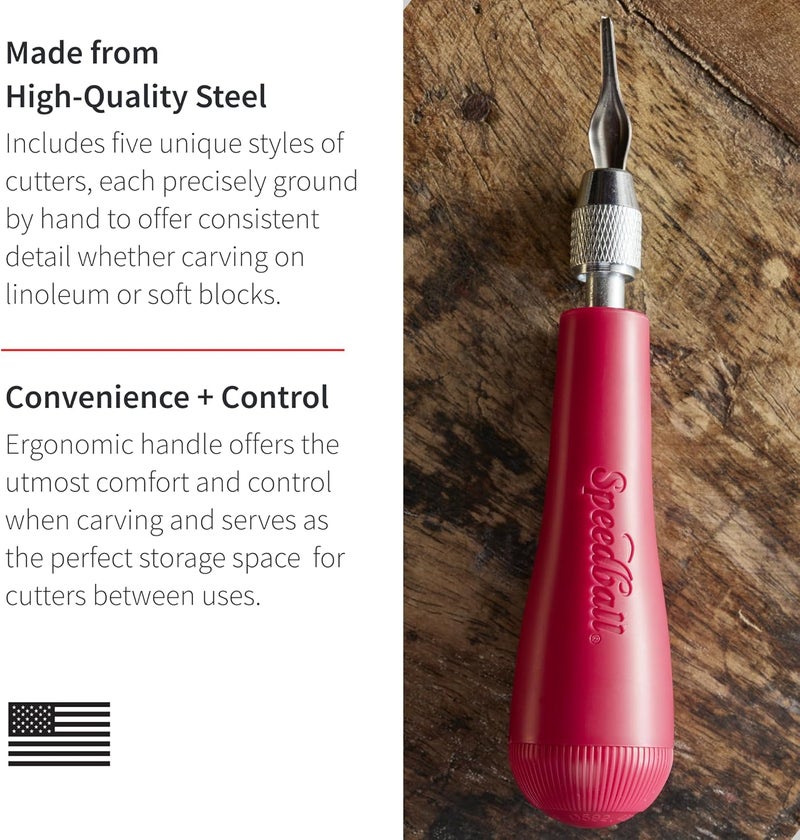 Speedball Linoleum Cutter Kit Assortment #1 - Complete Set of Linocut Carving Tools with 5 Blades for Block Printing - Image 2