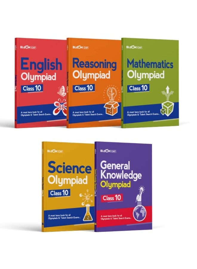 Bloom CAP Olympiad Science, Mathematics, Reasoning, English, General Knowledge Class 10 (Set of 5 books)  - Image 1