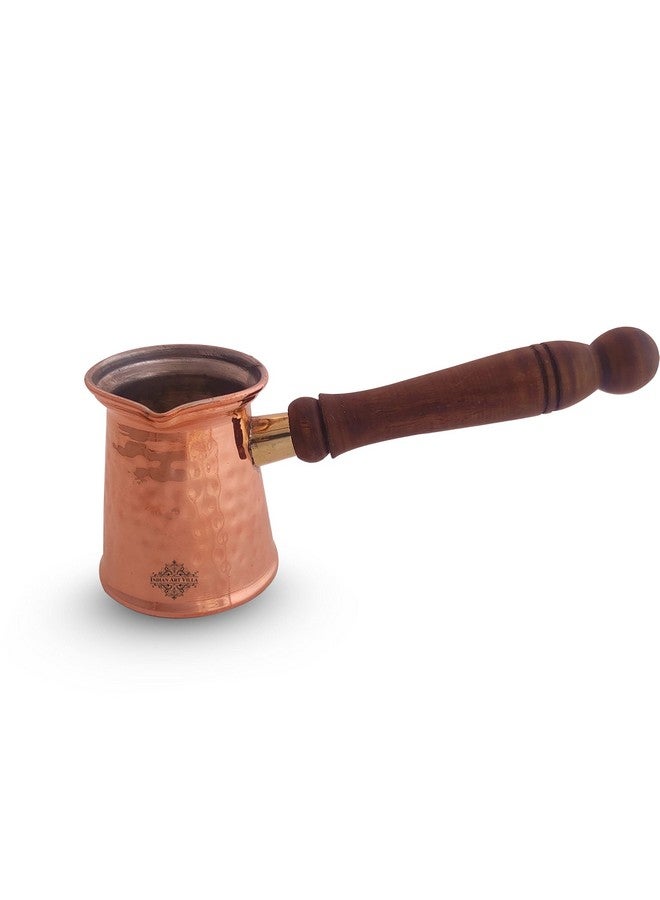INDIAN ART VILLA Indian Art Villa Pure Copper with Tin Lining Inside Turkish Kettle Mug with Wooden Handle & Hammered Design, Coffee Tea Mug Pourer, Volume - 400 ML - Image 1