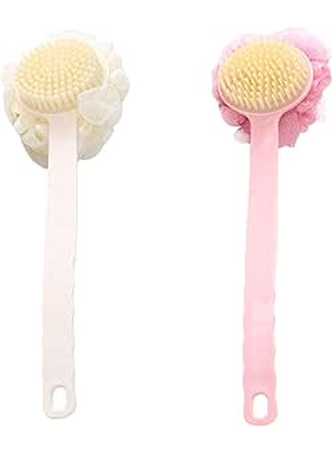 Long Handle Back Scrubber Bath Brushes Dual Color Pink Beige for Adult Exfoliating - Image 1