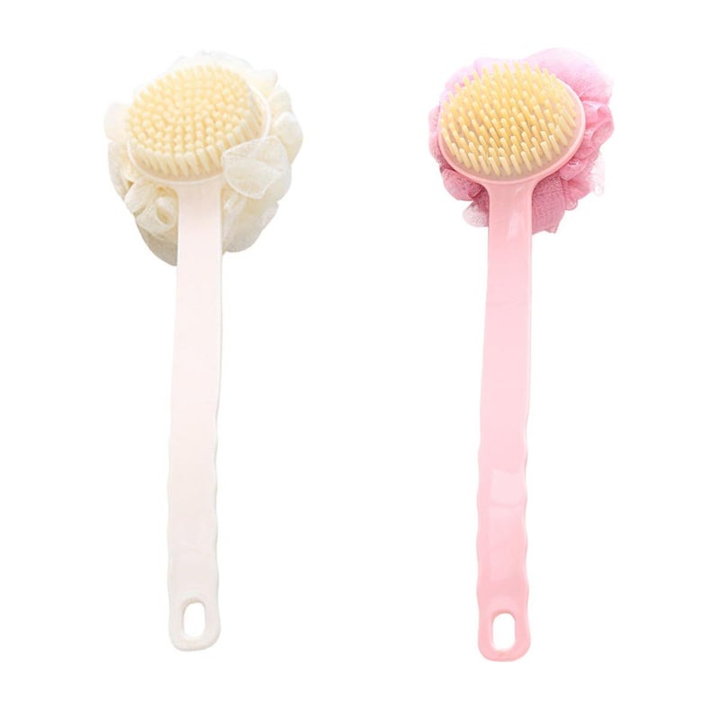 Long Handle Back Scrubber Bath Brushes Dual Color Pink Beige for Adult Exfoliating - Image 2