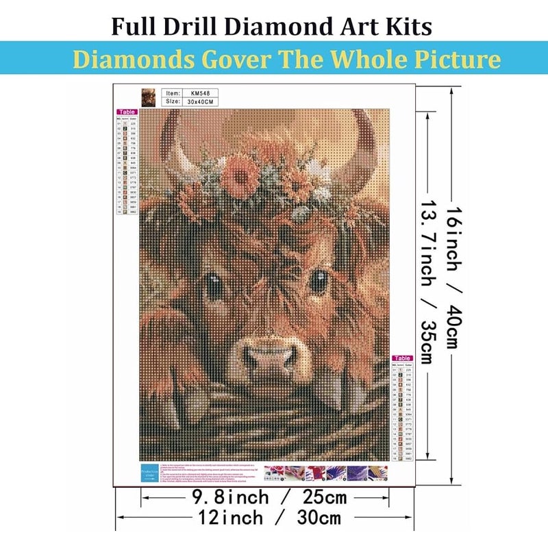 Mosaflare 5D Diamond Painting Kits for Adults, Highland Cow Diamond Art for Beginners, DIY Full Round Drill Paint by Diamonds Dot Gem Art for Adults, Home Wall Decor 12x16 Inch - Image 5