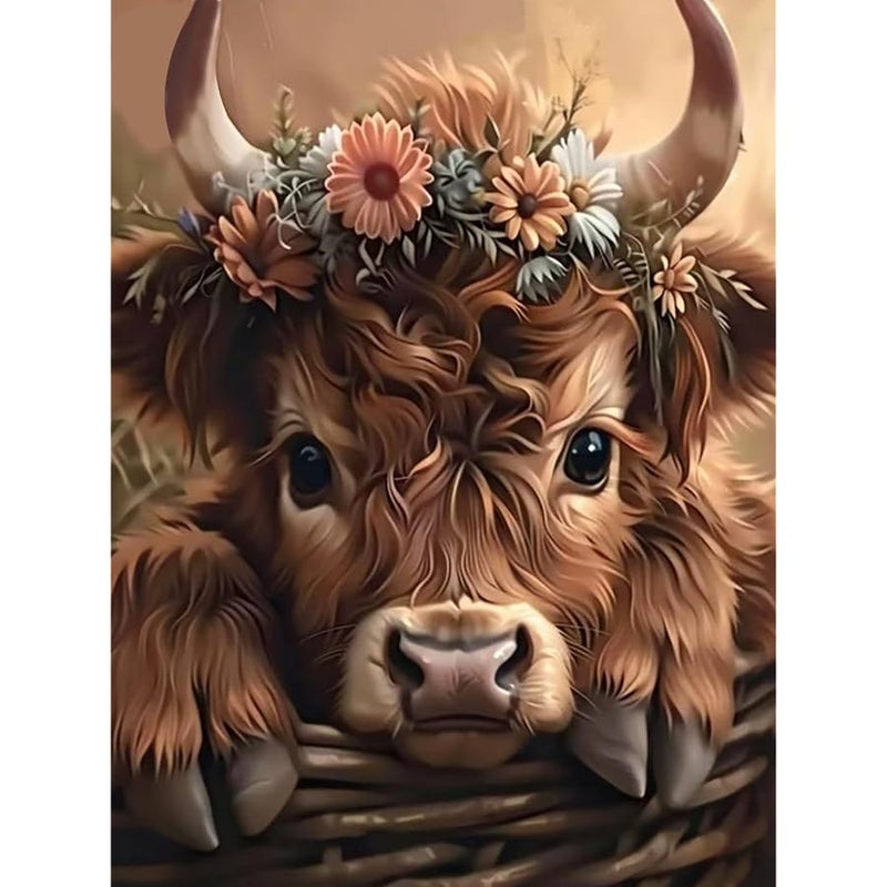 Mosaflare 5D Diamond Painting Kits for Adults, Highland Cow Diamond Art for Beginners, DIY Full Round Drill Paint by Diamonds Dot Gem Art for Adults, Home Wall Decor 12x16 Inch - Image 1