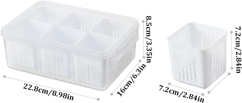 VEWIKZY 6 Grid Fridge Storage Boxes Kitchen Storage Container Set Vegetable Storage box Draining Crisper Refrigerator Food Box 2 - Image 2