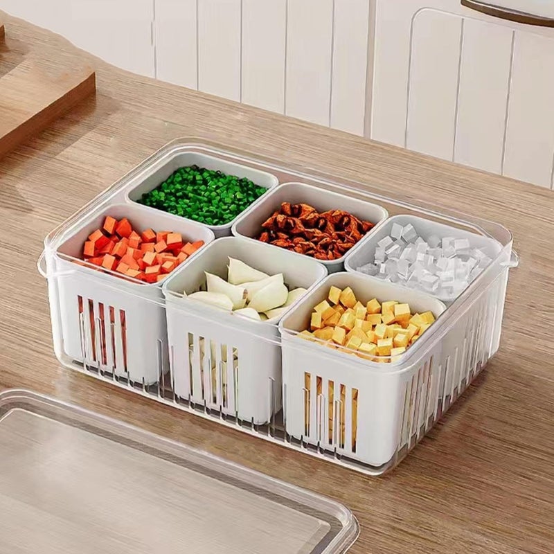 VEWIKZY 6 Grid Fridge Storage Boxes Kitchen Storage Container Set Vegetable Storage box Draining Crisper Refrigerator Food Box 2 - Image 4