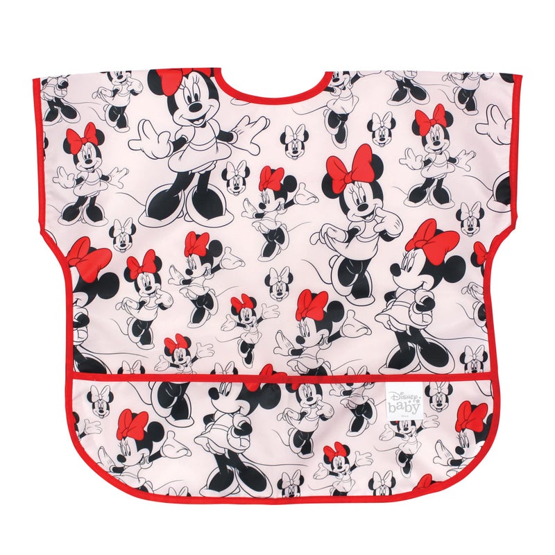 Bumkins Disney Short Sleeve Bib for Girl or Boy, Toddler and Kids for 1-3 Years, Large Size, Essential Must Have for Junior Children, Eating, Mess Saving Soft Fabric Apron for Play, Minnie Mouse - Image 1